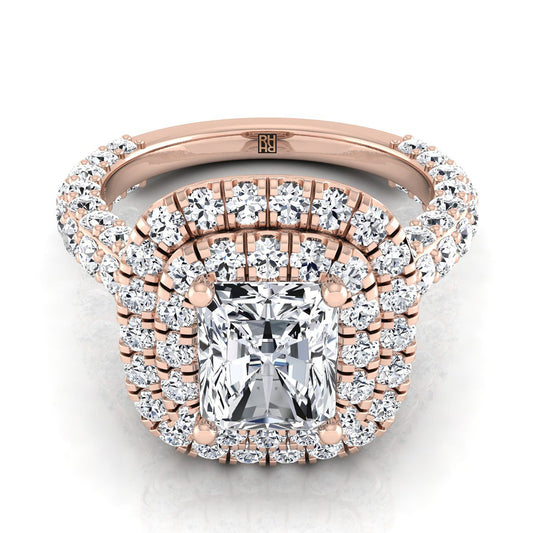 Bold Double Halo Radiant, in 14K Rose Gold, pave setting | RockHer