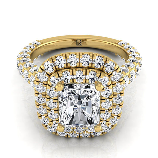 Bold Double Halo Radiant, in 18K Yellow Gold, pave setting | RockHer