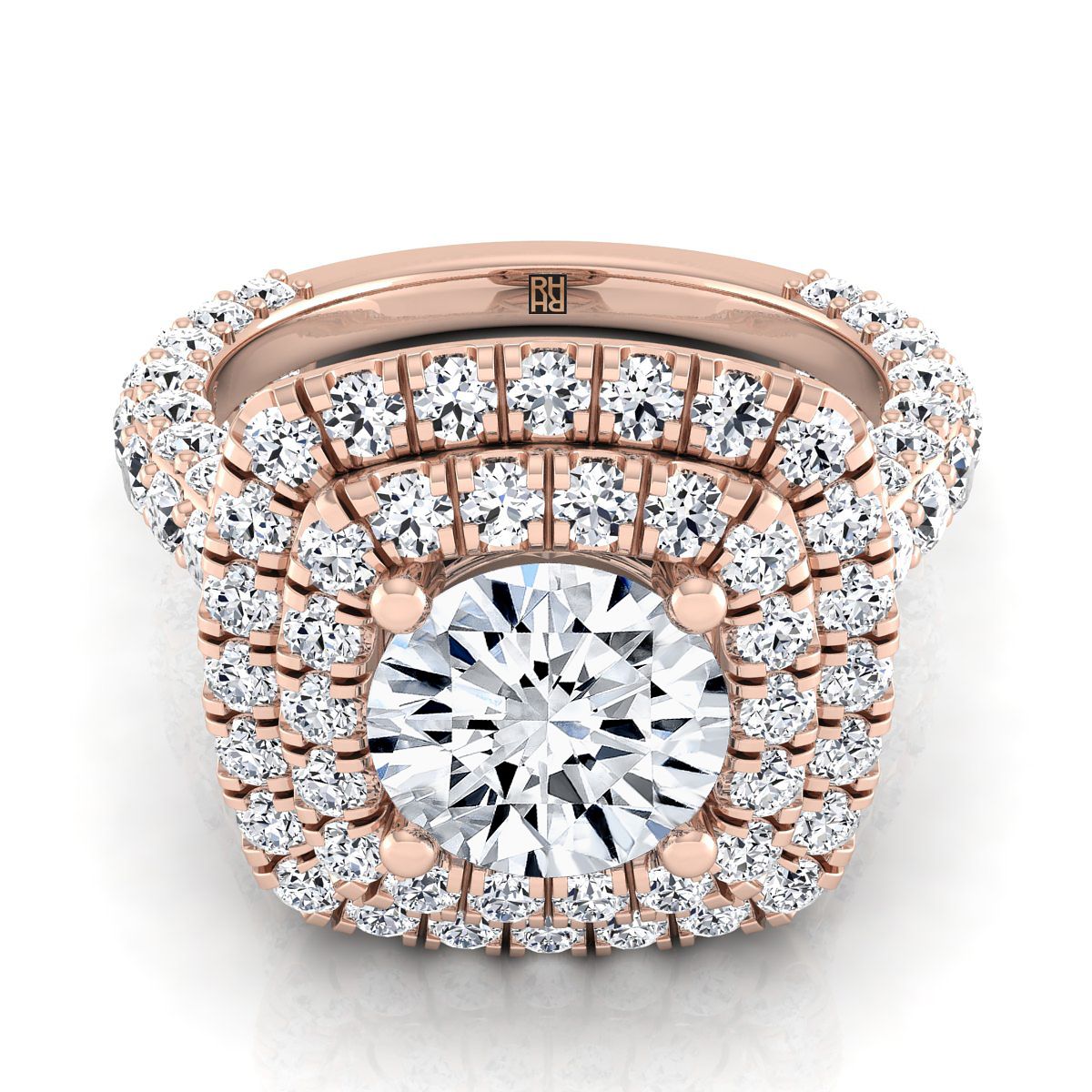 Round Brilliant, Bold Double Halo, in 14K Rose Gold, pave setting | RockHer