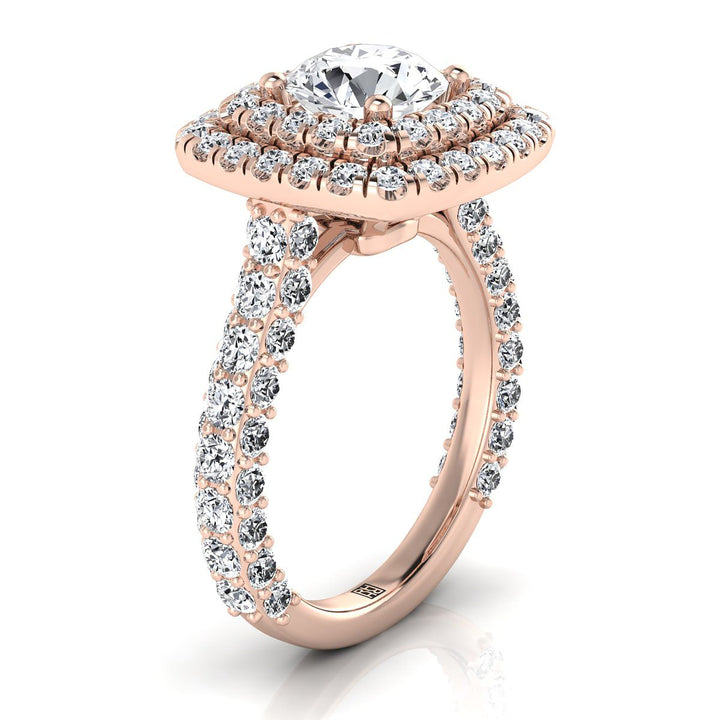 Round Brilliant, Bold Double Halo, in 14K Rose Gold, pave setting – side profile | RockHer