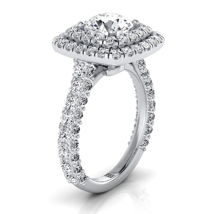 Round Brilliant, Bold Double Halo, in 18K White Gold, pave setting – side profile | RockHer