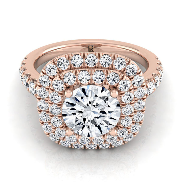 Round Brilliant, Double Halo French Pavé, in 14K Rose Gold, pave setting – view 8 | RockHer