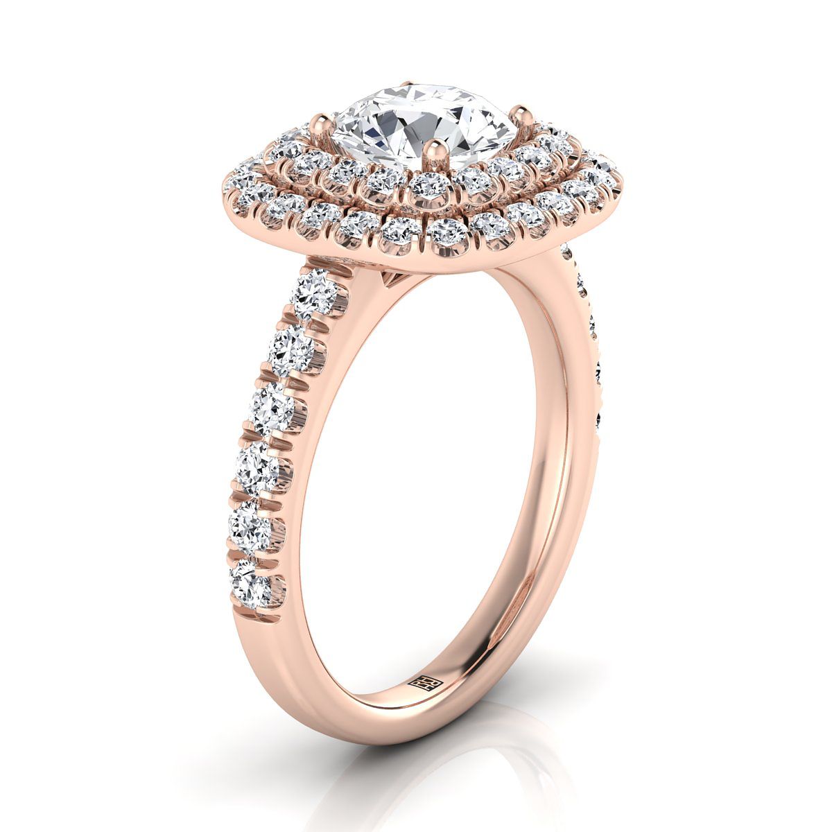 Round Brilliant, Double Halo French Pavé, in 14K Rose Gold, pave setting – view 9 | RockHer