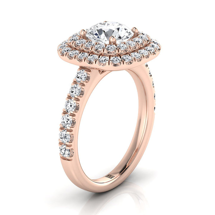 Round Brilliant, Double Halo French Pavé, in 14K Rose Gold, pave setting – view 9 | RockHer