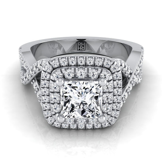 Twist Double Halo Princess, in 18K White Gold, pave setting | RockHer
