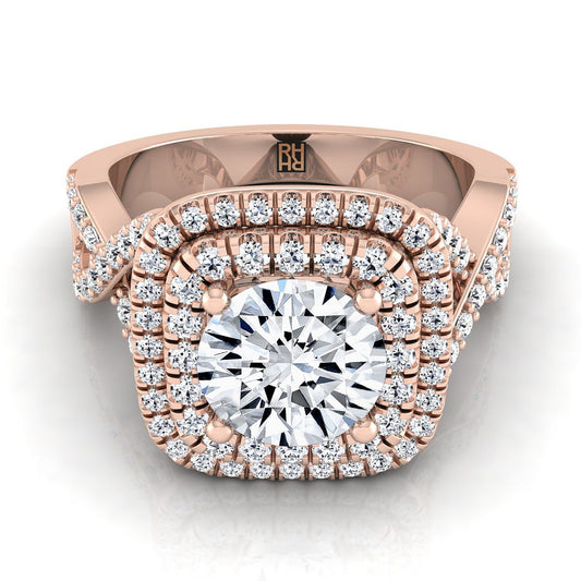 Round Brilliant, Twist Double Halo, in 14K Rose Gold, pave setting | RockHer