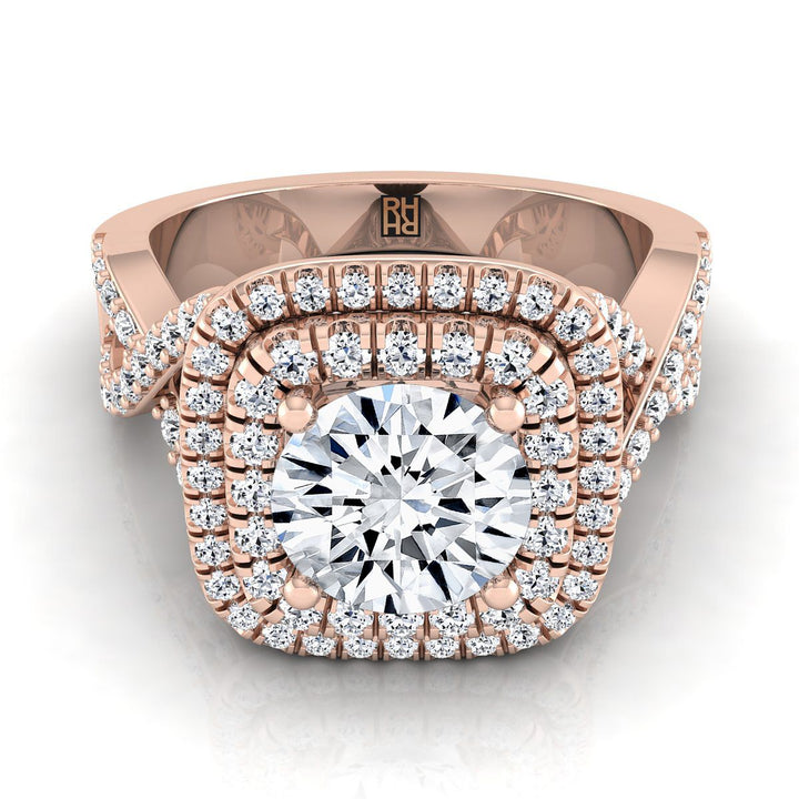 ตัวเรือนแหวนหมั้นเพชร Macy ทรงกลม ฝังปาเว่ ทองคำชมพู 14K จาก RockHer
