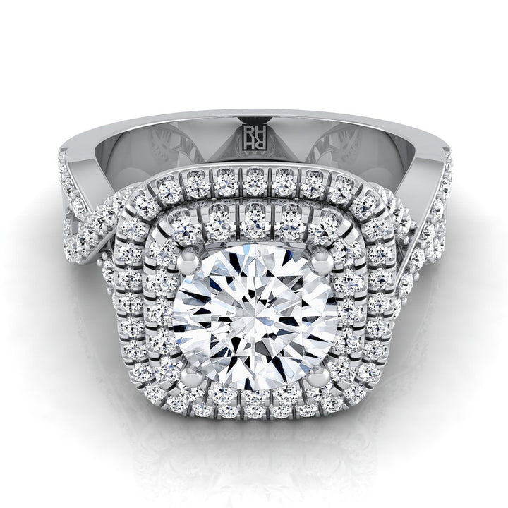 Round Brilliant, Twist Double Halo, in 18K White Gold, pave setting – view 8 | RockHer