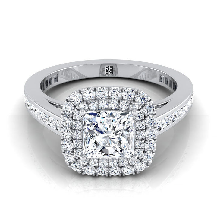 Double Halo Channel Band Princess, in Platinum, pave setting – view 8 | RockHer