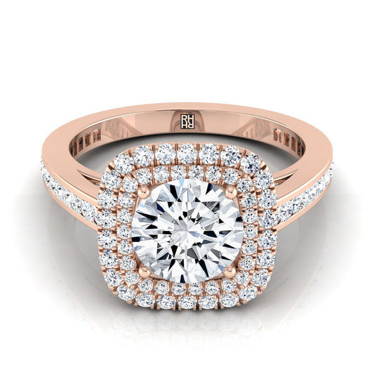 Round Brilliant, Double Halo Channel Band, in 14K Rose Gold, pave setting | RockHer