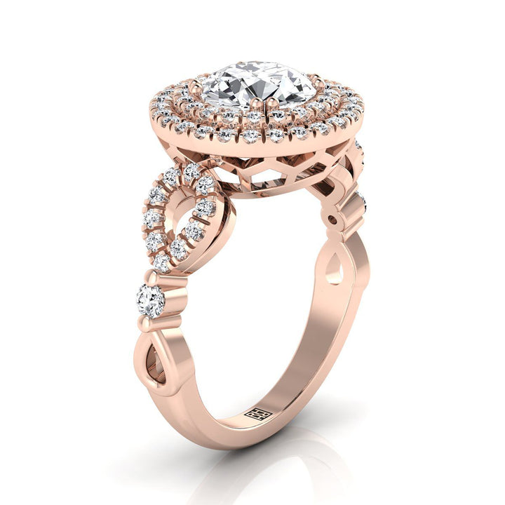 Round Brilliant, Open Side Double Halo, in 14K Rose Gold, pave setting – view 9 | RockHer