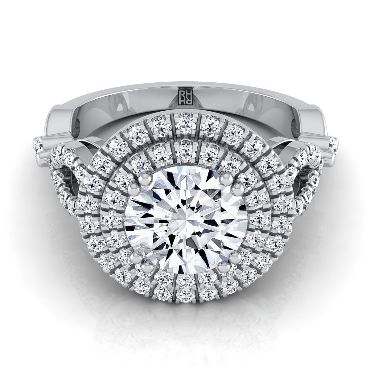 Round Brilliant, Open Side Double Halo, in Platinum, pave setting | RockHer