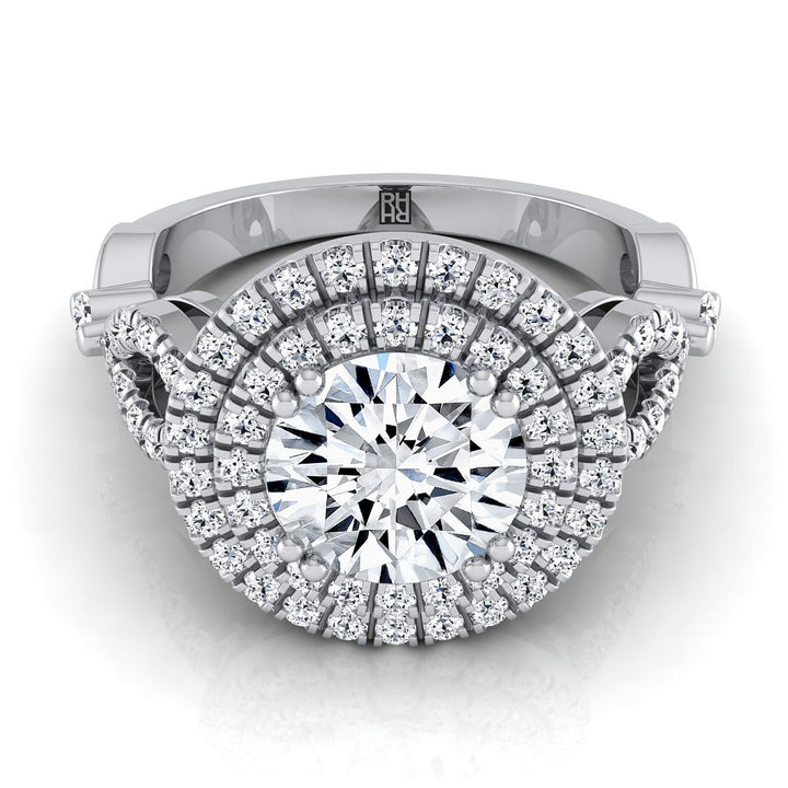 Round Brilliant, Open Side Double Halo, in 18K White Gold, pave setting | RockHer