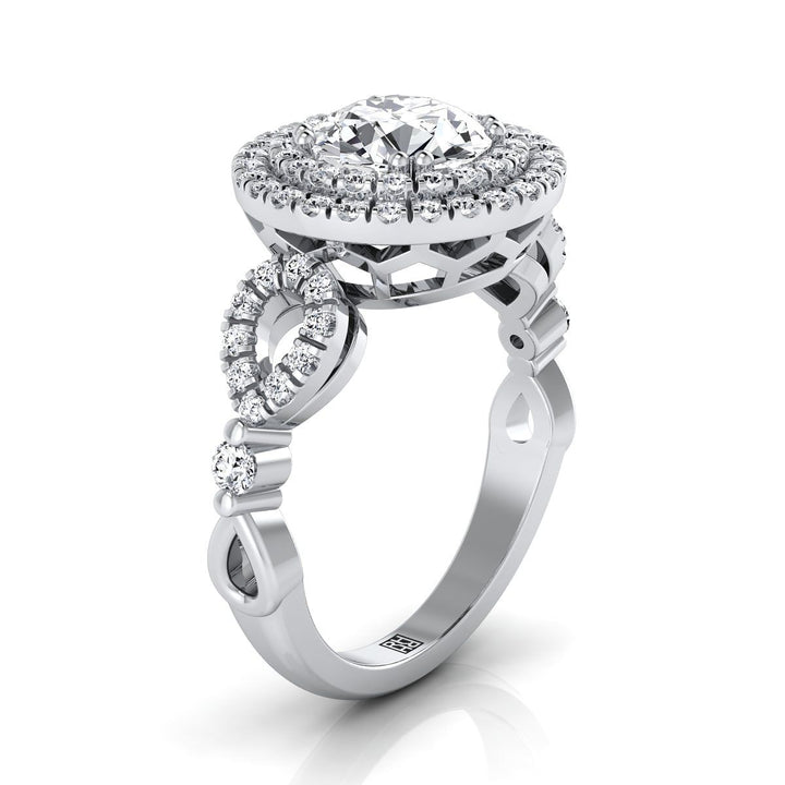 Round Brilliant, Open Side Double Halo, in Platinum, pave setting – side profile | RockHer