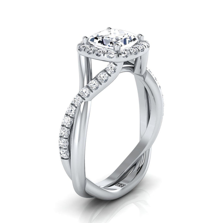 Bold Twist Pavé Halo Princess, in 18K White Gold, pave setting – side profile | RockHer