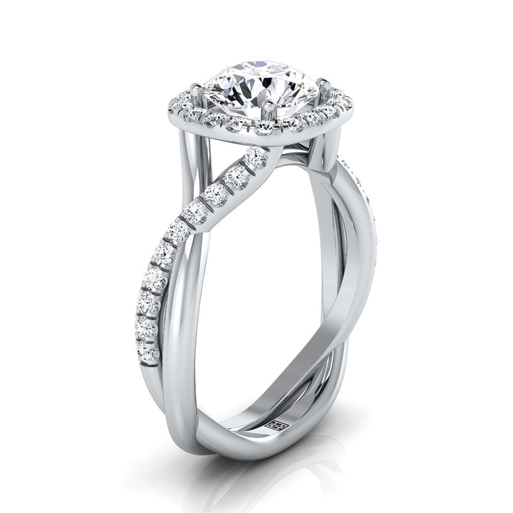 Round Brilliant, Bold Twist Pavé Halo, in 18K White Gold, pave setting – side profile | RockHer
