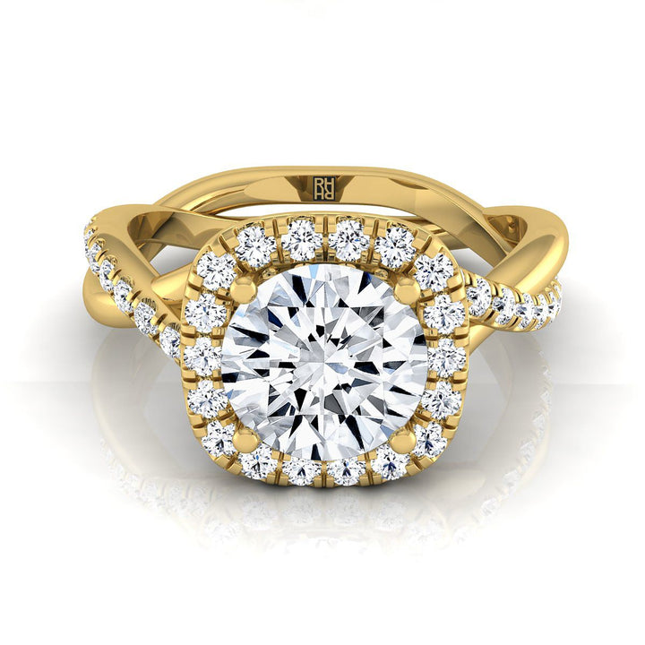 ตัวเรือนแหวนหมั้นเพชร Bell ทรงกลม ฝังปาเว่ ทองคำเหลือง 18K จาก RockHer