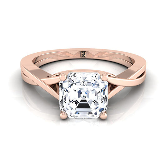 Delicate Twist Cathedral Solitaire Asscher, in 14K Rose Gold, prong setting | RockHer