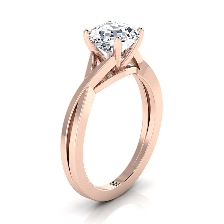 Delicate Twist Cathedral Solitaire Asscher, in 14K Rose Gold, prong setting – side profile | RockHer