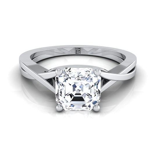 Delicate Twist Cathedral Solitaire Asscher, in 18K White Gold, prong setting | RockHer
