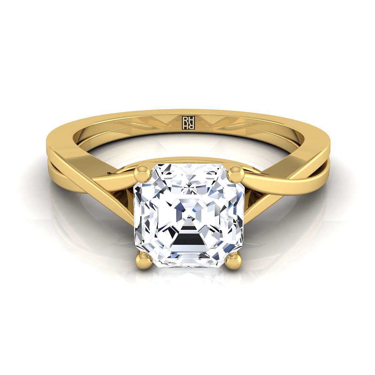 Delicate Twist Cathedral Solitaire Asscher, in 18K Yellow Gold, prong setting | RockHer