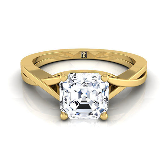 Delicate Twist Cathedral Solitaire Asscher, in 18K Yellow Gold, prong setting | RockHer
