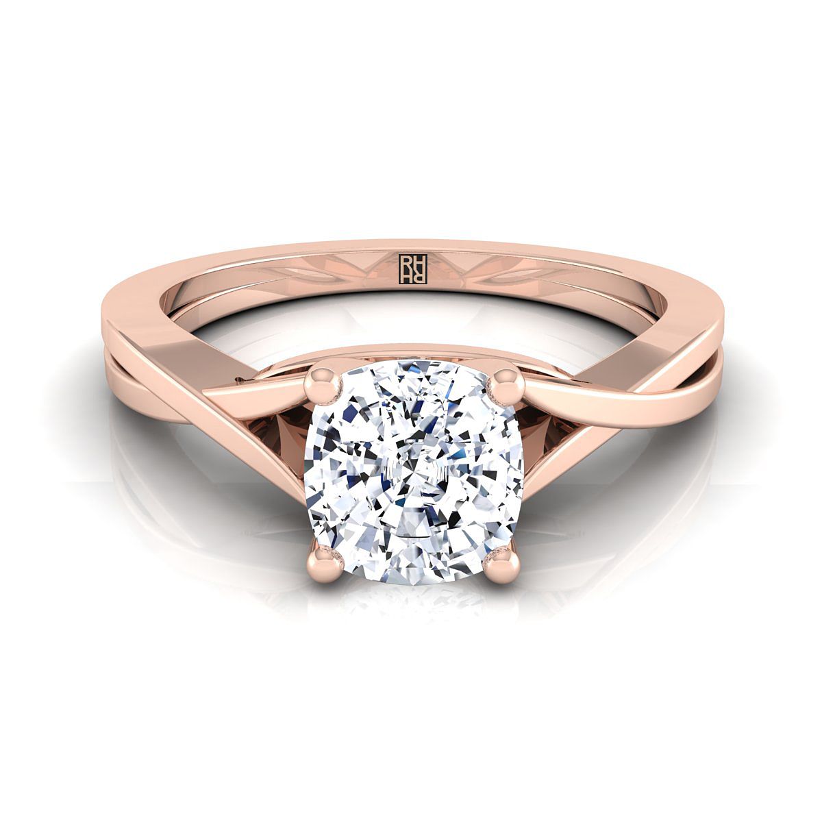 Delicate Twist Cathedral Solitaire Cushion, in 14K Rose Gold | RockHer
