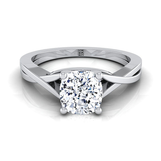 Delicate Twist Cathedral Solitaire Cushion, in Platinum, prong setting | RockHer