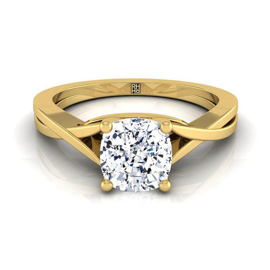 Delicate Twist Cathedral Solitaire Cushion, in 18K Yellow Gold, prong setting | RockHer