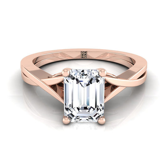 European Cut, Delicate Twist Cathedral Solitaire Emerald, in 14K Rose Gold, prong setting | RockHer