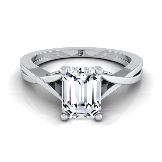 European Cut, Delicate Twist Cathedral Solitaire Emerald, in 18K White Gold, prong setting | RockHer