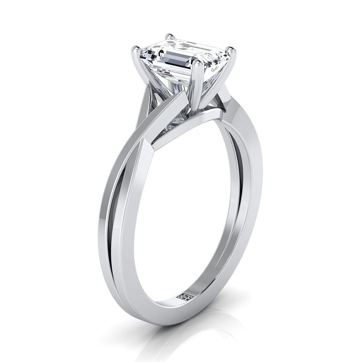 European Cut, Delicate Twist Cathedral Solitaire Emerald, in Platinum, prong setting – side profile | RockHer