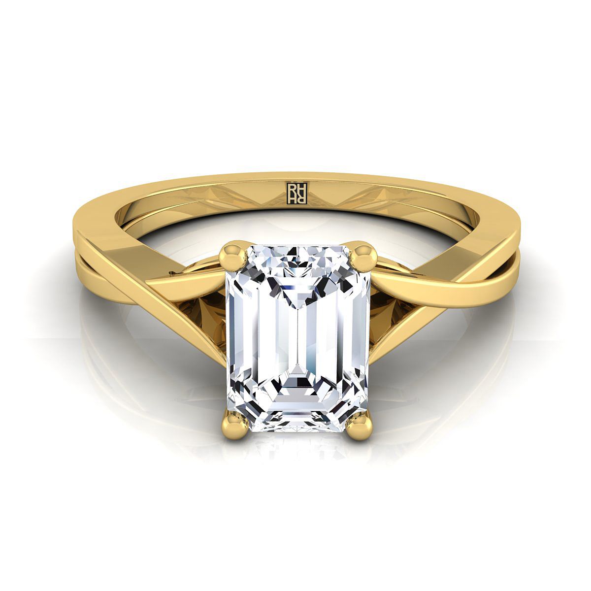 European Cut, Delicate Twist Cathedral Solitaire Emerald, in 18K Yellow Gold, prong setting | RockHer