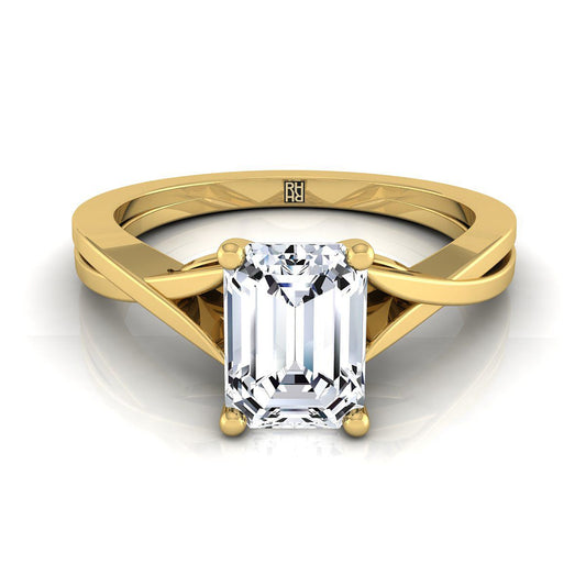 European Cut, Delicate Twist Cathedral Solitaire Emerald, in 18K Yellow Gold, prong setting | RockHer
