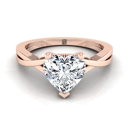 Delicate Twist Cathedral Solitaire Heart Shape, in 14K Rose Gold, prong setting | RockHer