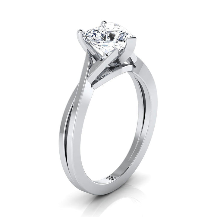 Delicate Twist Cathedral Solitaire Heart Shape, in Platinum, prong setting – side profile | RockHer