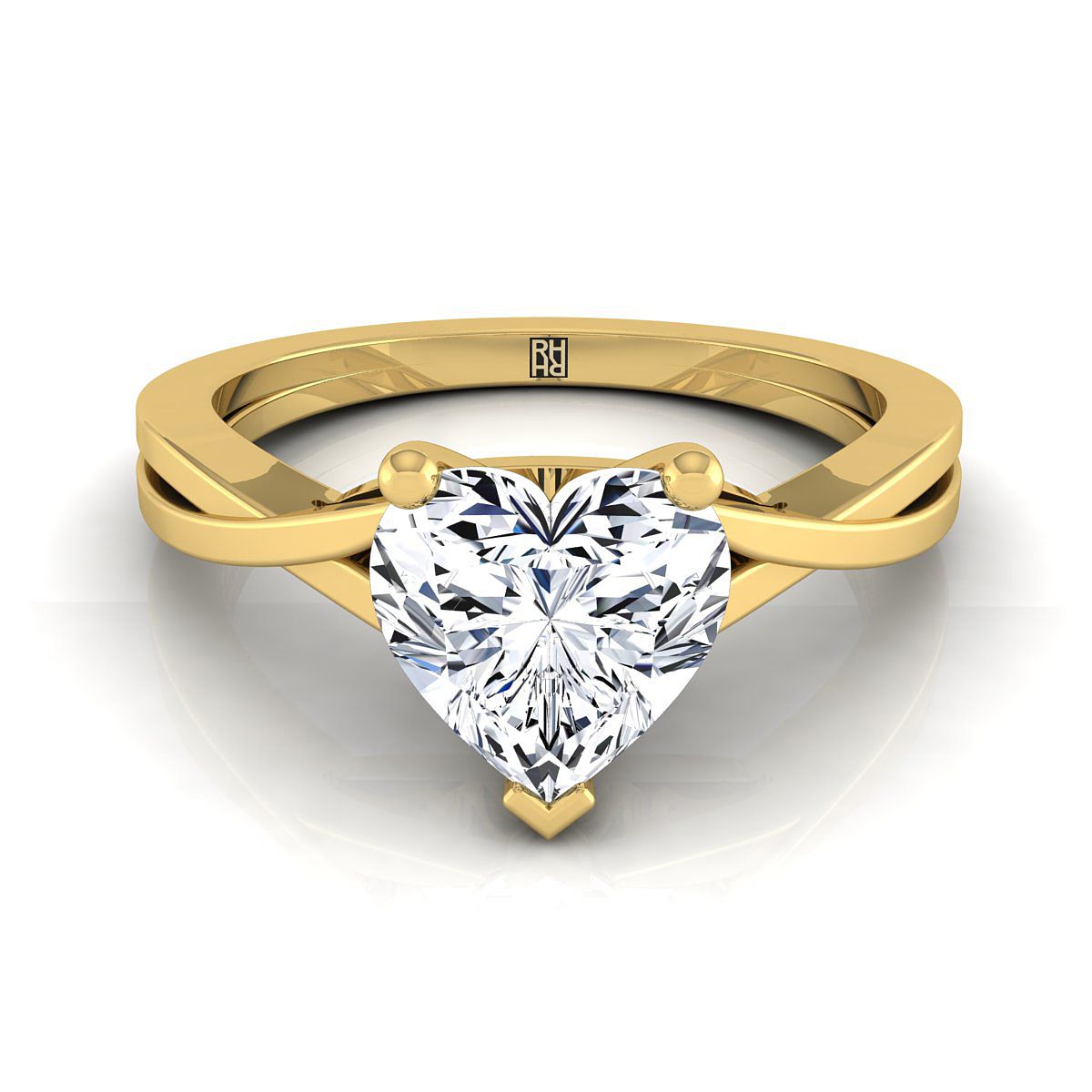 แหวนหมั้นเดี่ยวบิดละเอียดรูปหัวใจทองคำเหลือง 18K