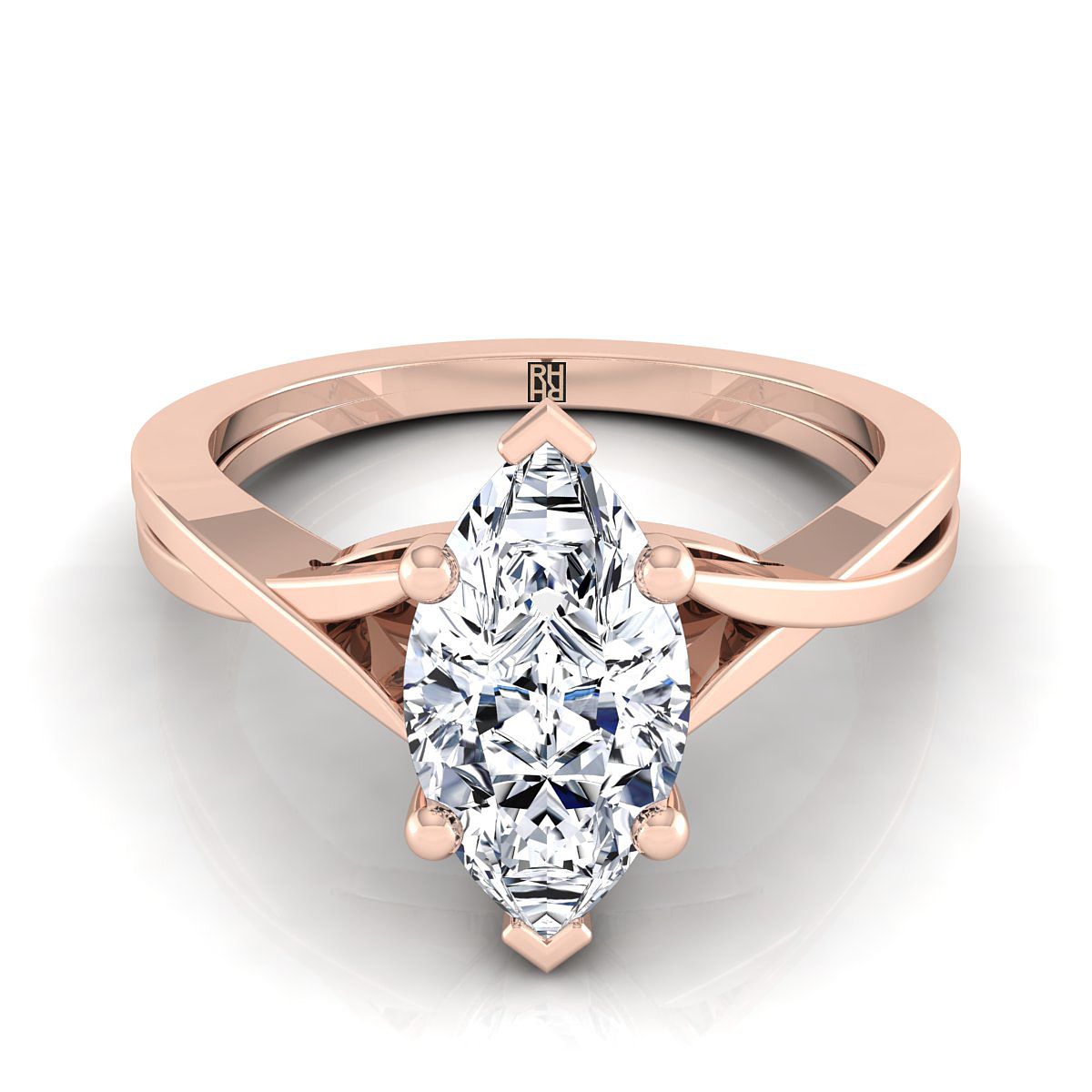 Delicate Twist Cathedral Solitaire Marquise, in 14K Rose Gold, prong setting | RockHer