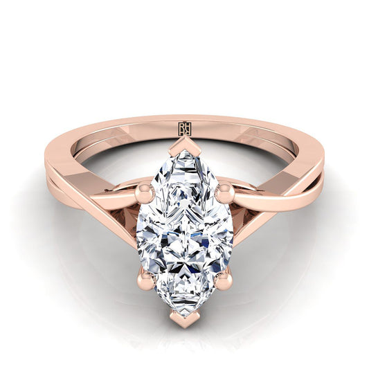Delicate Twist Cathedral Solitaire Marquise, in 14K Rose Gold, prong setting | RockHer