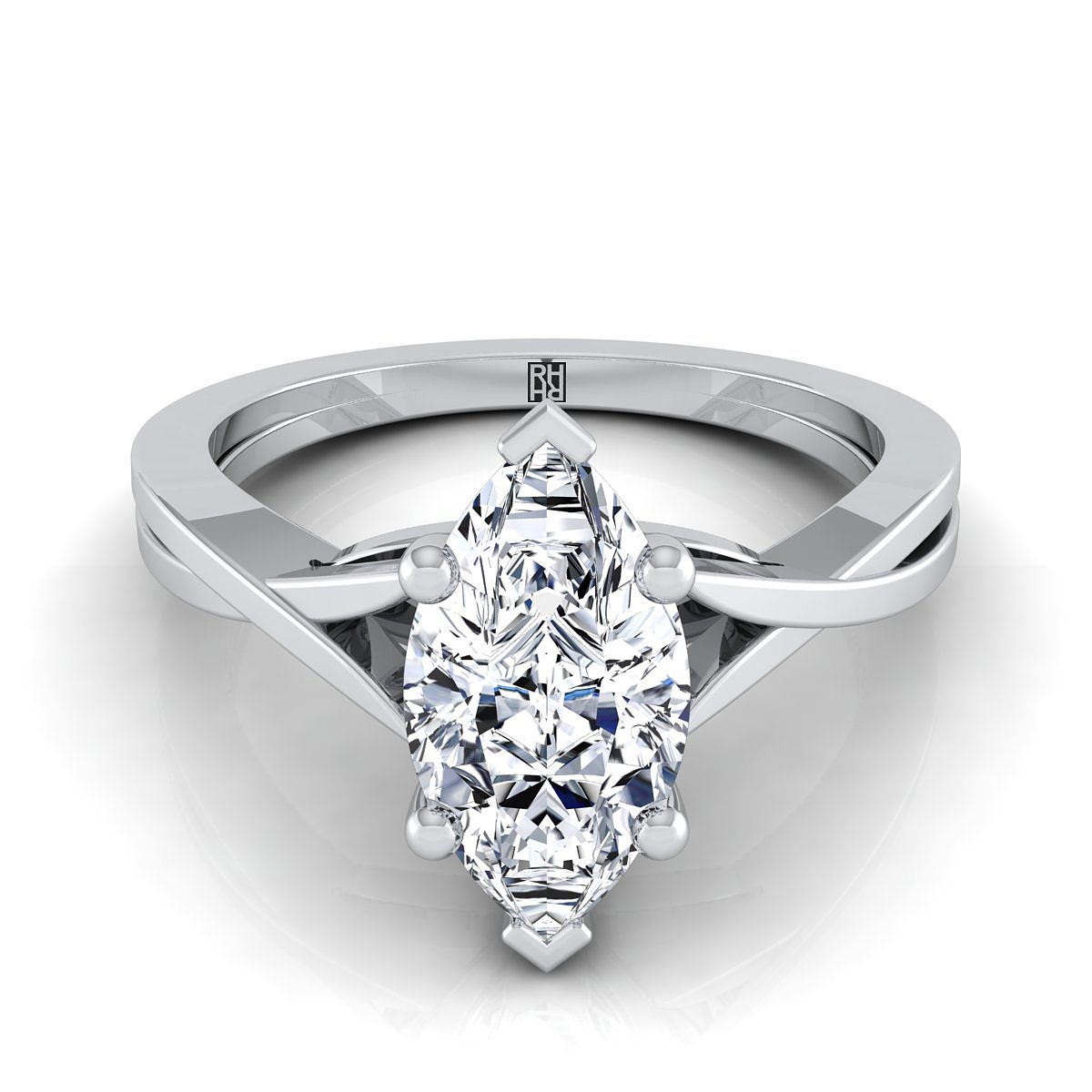 Delicate Twist Cathedral Solitaire Marquise, in Platinum, prong setting | RockHer