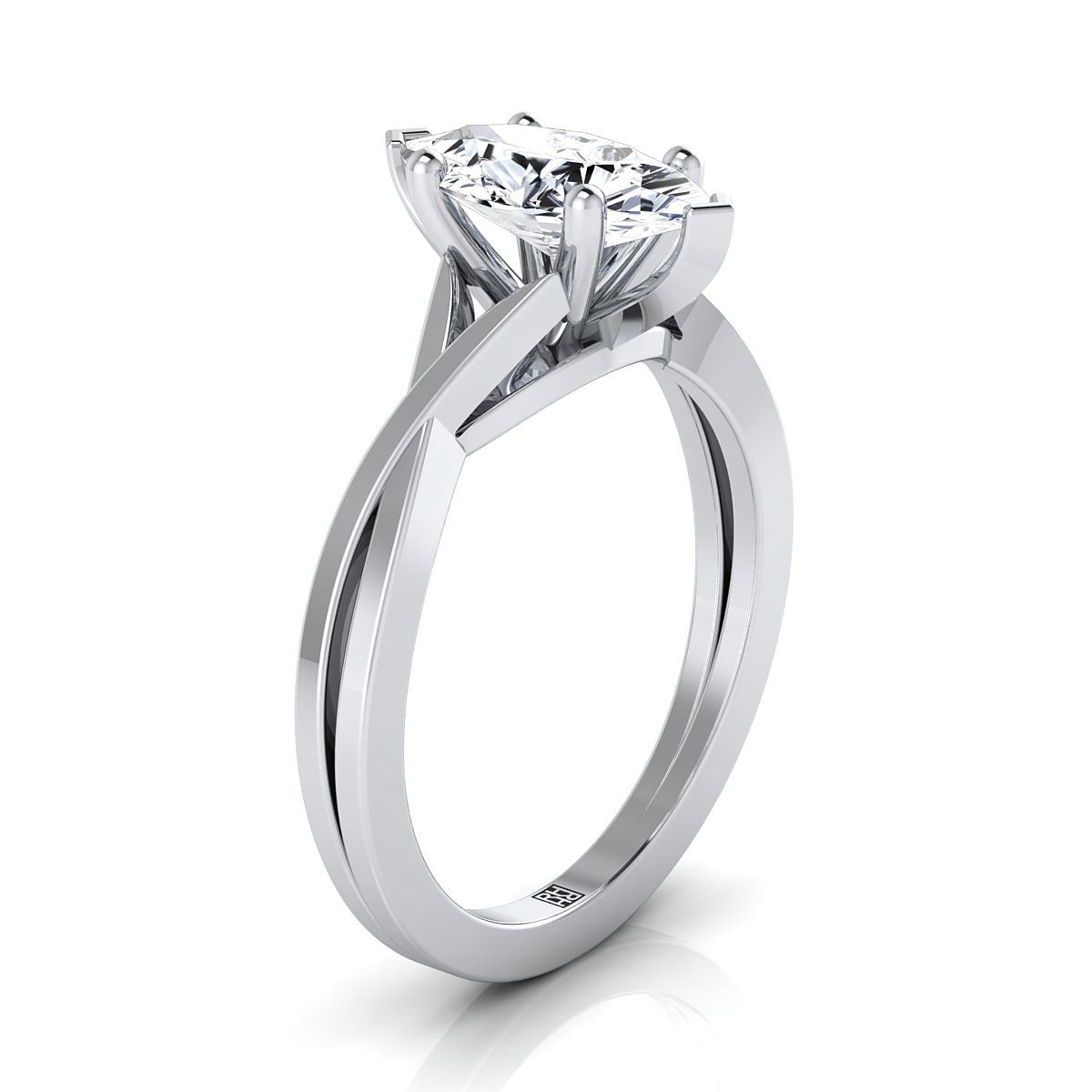 Delicate Twist Cathedral Solitaire Marquise, in Platinum, prong setting – side profile | RockHer