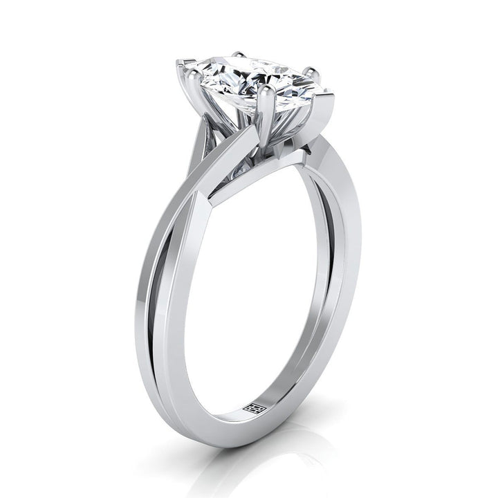 Delicate Twist Cathedral Solitaire Marquise, in Platinum, prong setting – side profile | RockHer