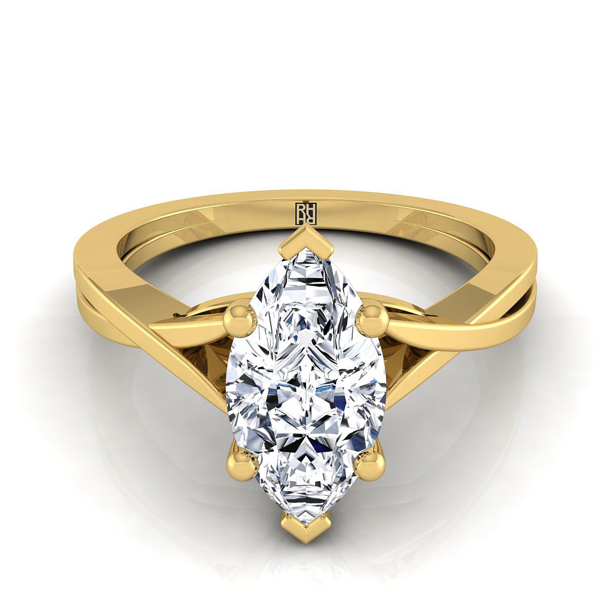 Delicate Twist Cathedral Solitaire Marquise, in 18K Yellow Gold, prong setting | RockHer