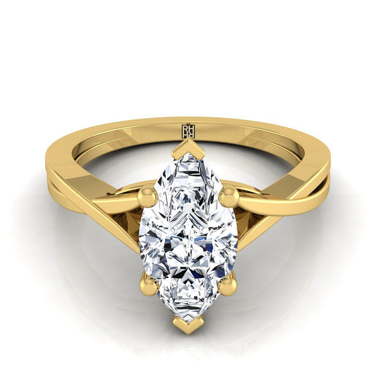 Delicate Twist Cathedral Solitaire Marquise, in 18K Yellow Gold, prong setting | RockHer