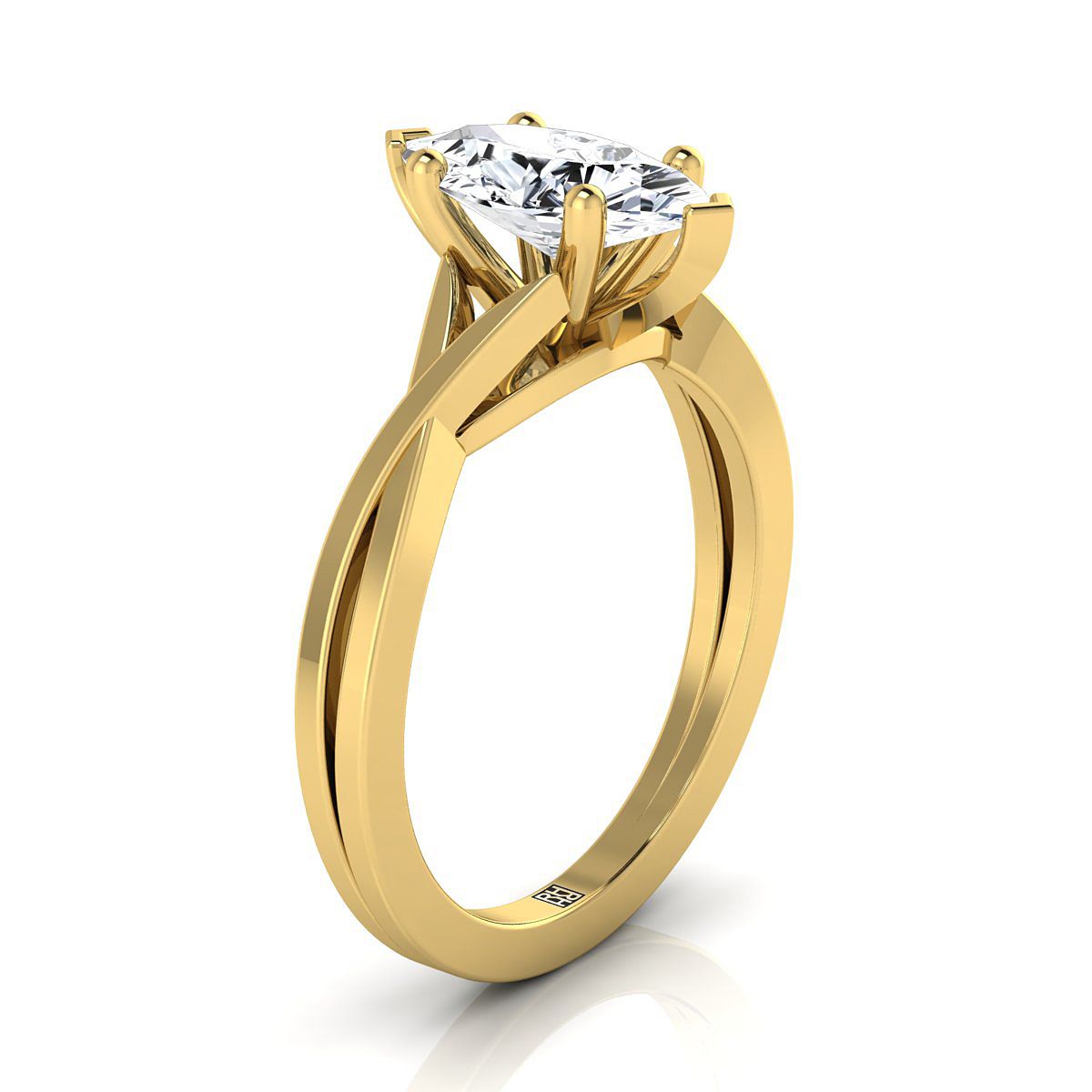 Delicate Twist Cathedral Solitaire Marquise, in 18K Yellow Gold, prong setting – side profile | RockHer