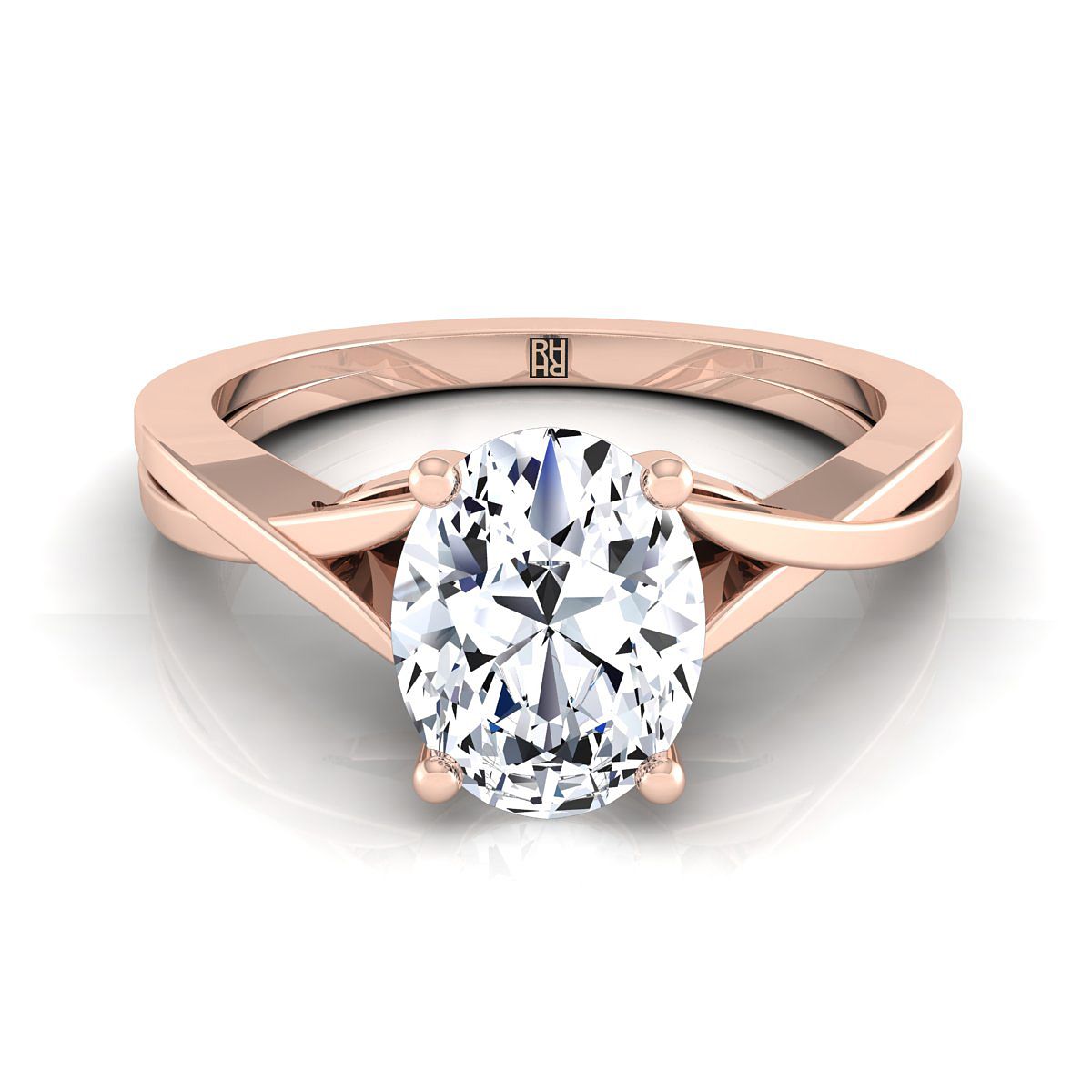Delicate Twist Cathedral Solitaire Oval, in 14K Rose Gold, prong setting | RockHer
