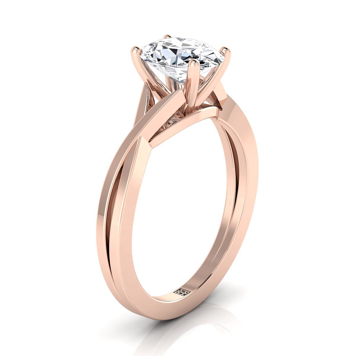 Delicate Twist Cathedral Solitaire Oval, in 14K Rose Gold, prong setting – side profile | RockHer