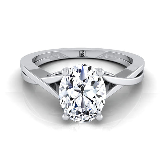 Delicate Twist Cathedral Solitaire Oval, in 18K White Gold, prong setting | RockHer