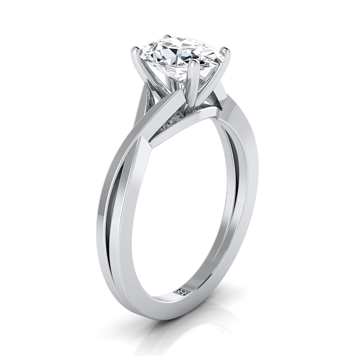 Delicate Twist Cathedral Solitaire Oval, in 18K White Gold, prong setting – side profile | RockHer