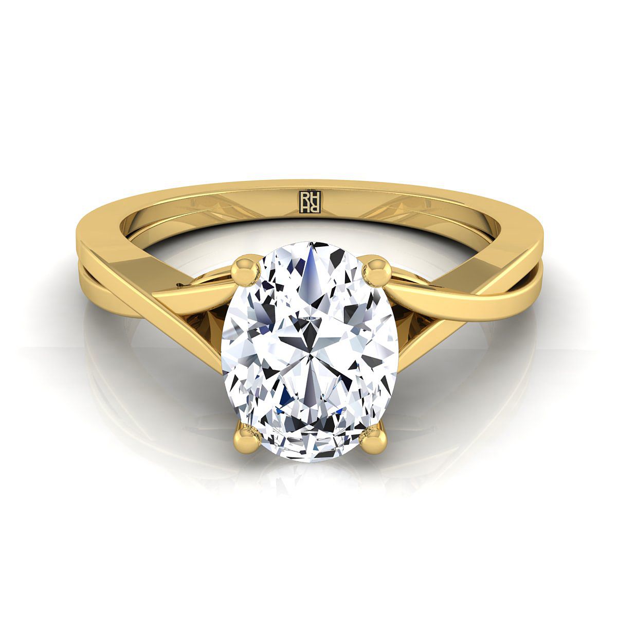 Delicate Twist Cathedral Solitaire Oval, in 18K Yellow Gold, prong setting | RockHer